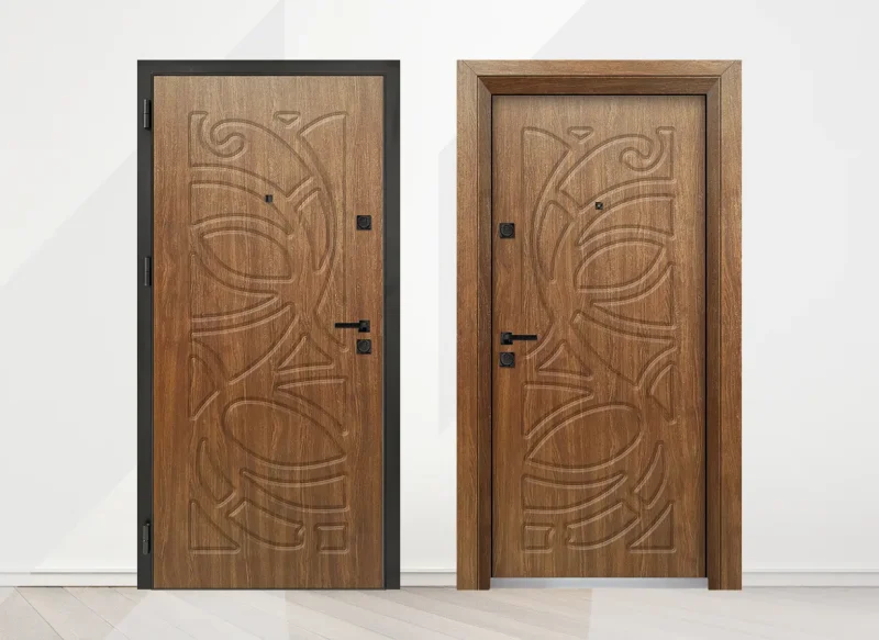 Входна врата Optima модел 4527p, цвят Императорска акация - двустранно