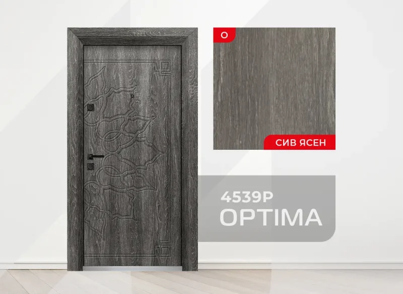 Входна врата Optima модел 4539p, цвят Сив Ясен