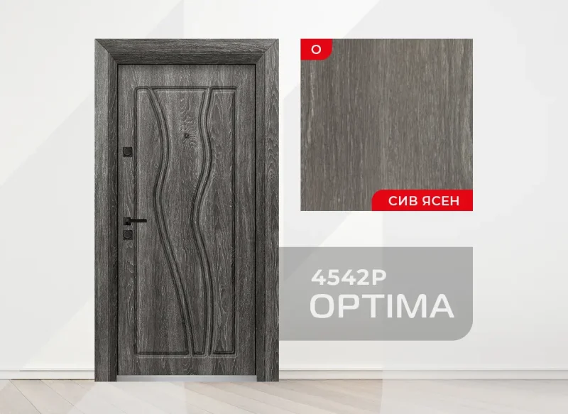 Входна врата Optima модел 4542p, цвят Сив ясен