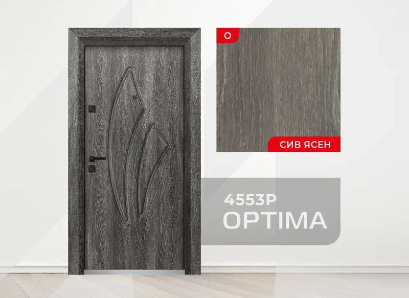 Входна врата Optima модел 4553p, цвят - Сив ясен